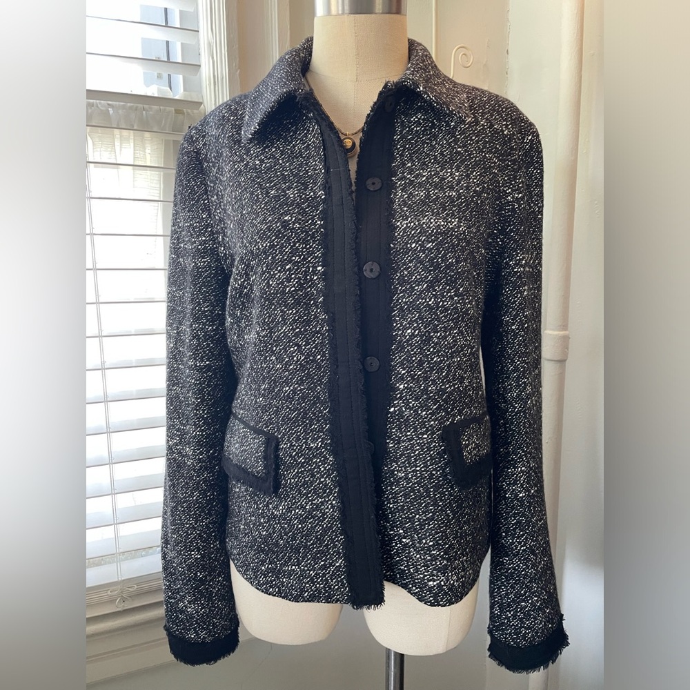 Lafayette 148 Tweed Fringe Trim Blazer Jacket Size 6